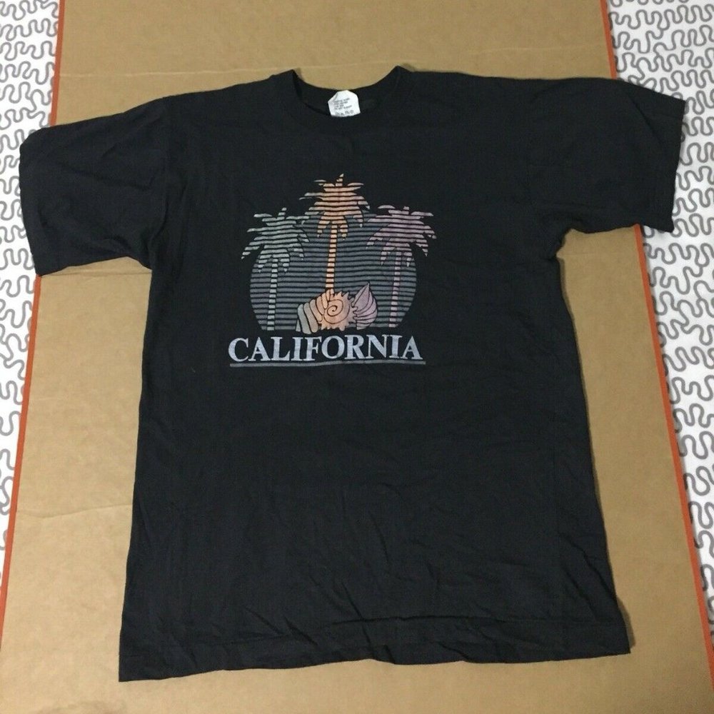 CALIFORNIA Palm Trees seashell souvenir shirt 80s 90s soft material vtg